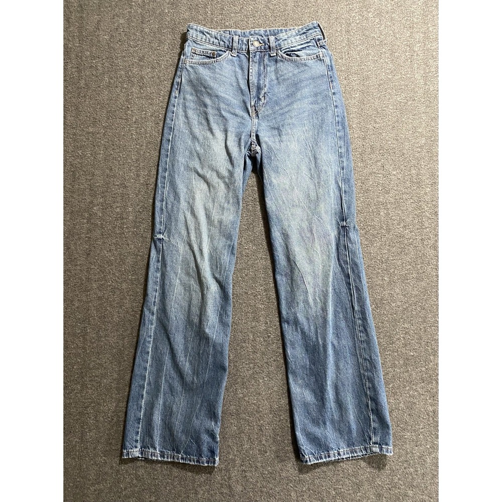 &Denim Raw Hem Ultra High Waist Wide Leg Jeans Womens Size 4 Blue